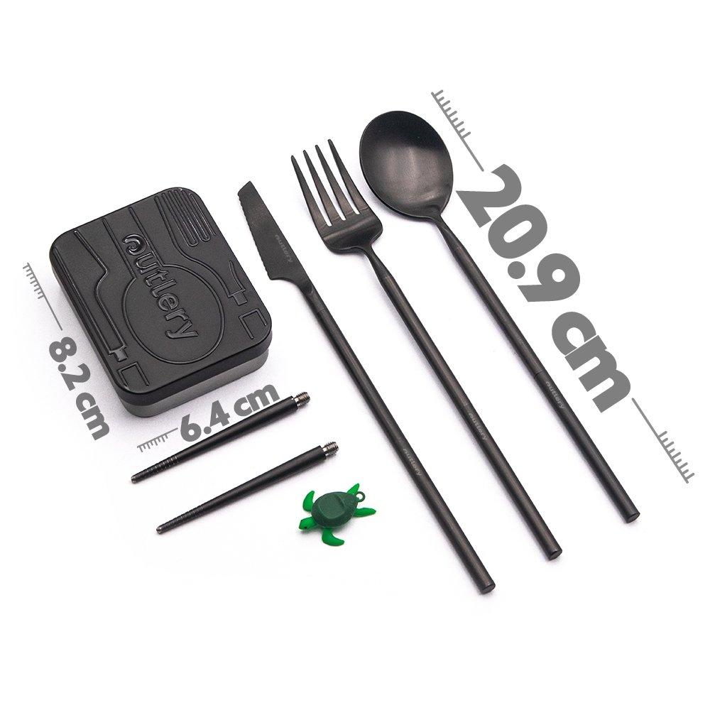 outlery, full, set, reusable, travel, cutlery, set, black, measurements, size
