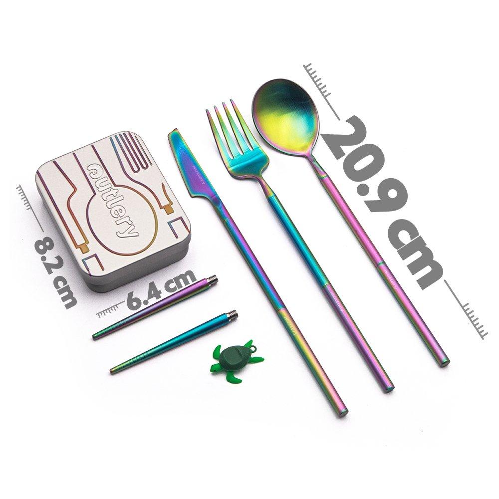 outlery, set, reusable, travel, cutlery, full, size, rainbow