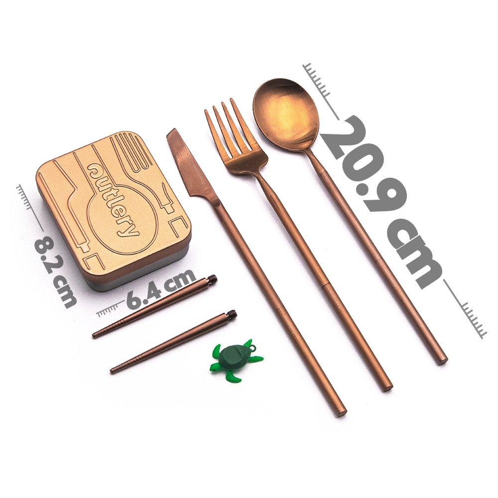 outlery, set, reusable, travel, cutlery, full, size, rose gold