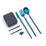 outlery, set, reusable, travel, cutlery, full, blue