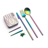 outlery, set, reusable, travel, cutlery, full, rainbow